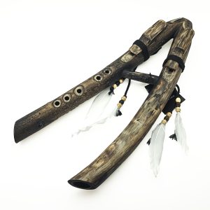 JUANG FLUTES Drone Double Forest Flute - B4 (432 Hz, 44 cm, Acacia Branch) (+ pouch)