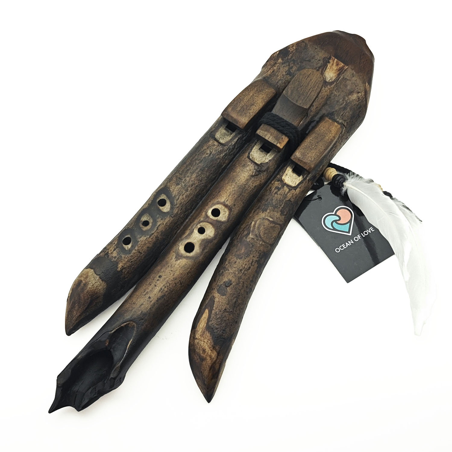 JUANG FLUTES Triple Forest Flute - E-A-E (432 Hz, 36 cm, Acacia Branch) (+ pouch)