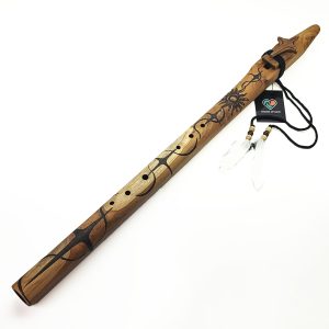 JUANG FLUTES Single Carved Flute "Star" - C#4 Minor Pentatonic (432 Hz, 70 cm, Teakwood) (+ pouch)