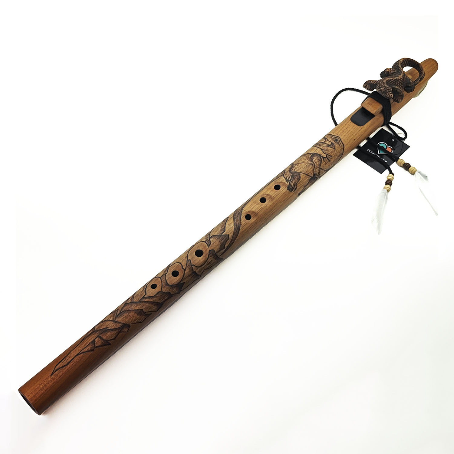 JUANG FLUTES Single Carved Flute "Komodo Dragon" - C4 Minor (432 Hz, 75 cm, Teawood) (+ pouch)