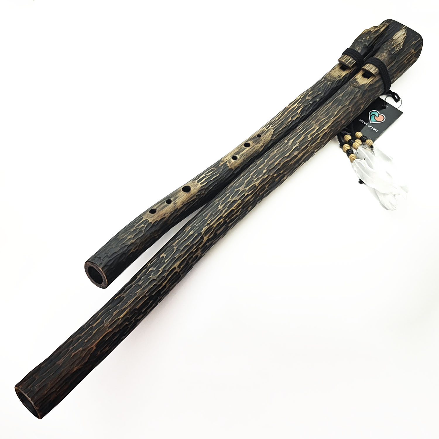 JUANG FLUTES Harmony Drone Rustic Flute - B3-E4 Dorian (432 Hz, 75 cm, Teakwood) (+ pouch)