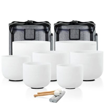 White Frosted Quartz Crystal Singing Bowls Set (6-12", ~14 kg)