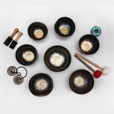 Singing Bowls Black Chakra Mandala Set (7 bowls) (7-10" cm, ~9 kg)